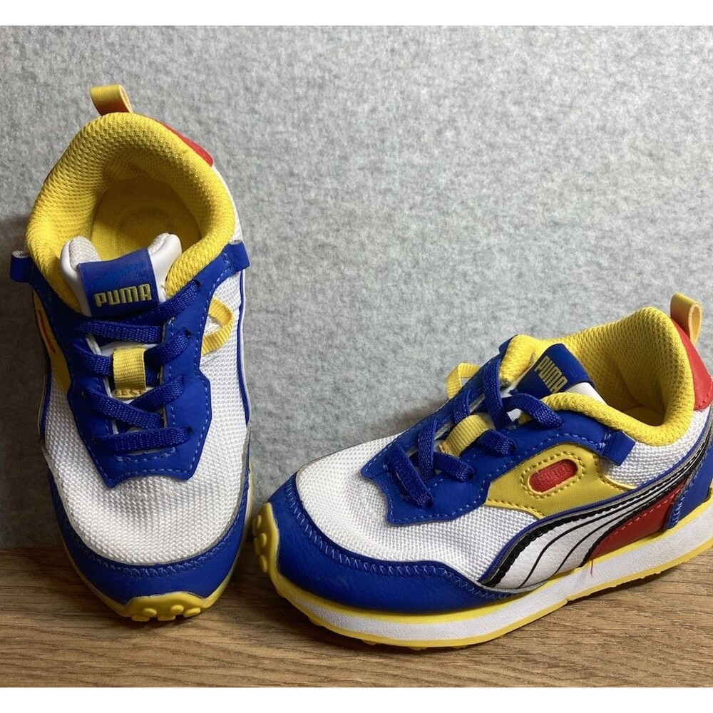 Puma Kids Shoe Sz 9c Rider Future VTG Retro No Tie Laces Yellow Blue